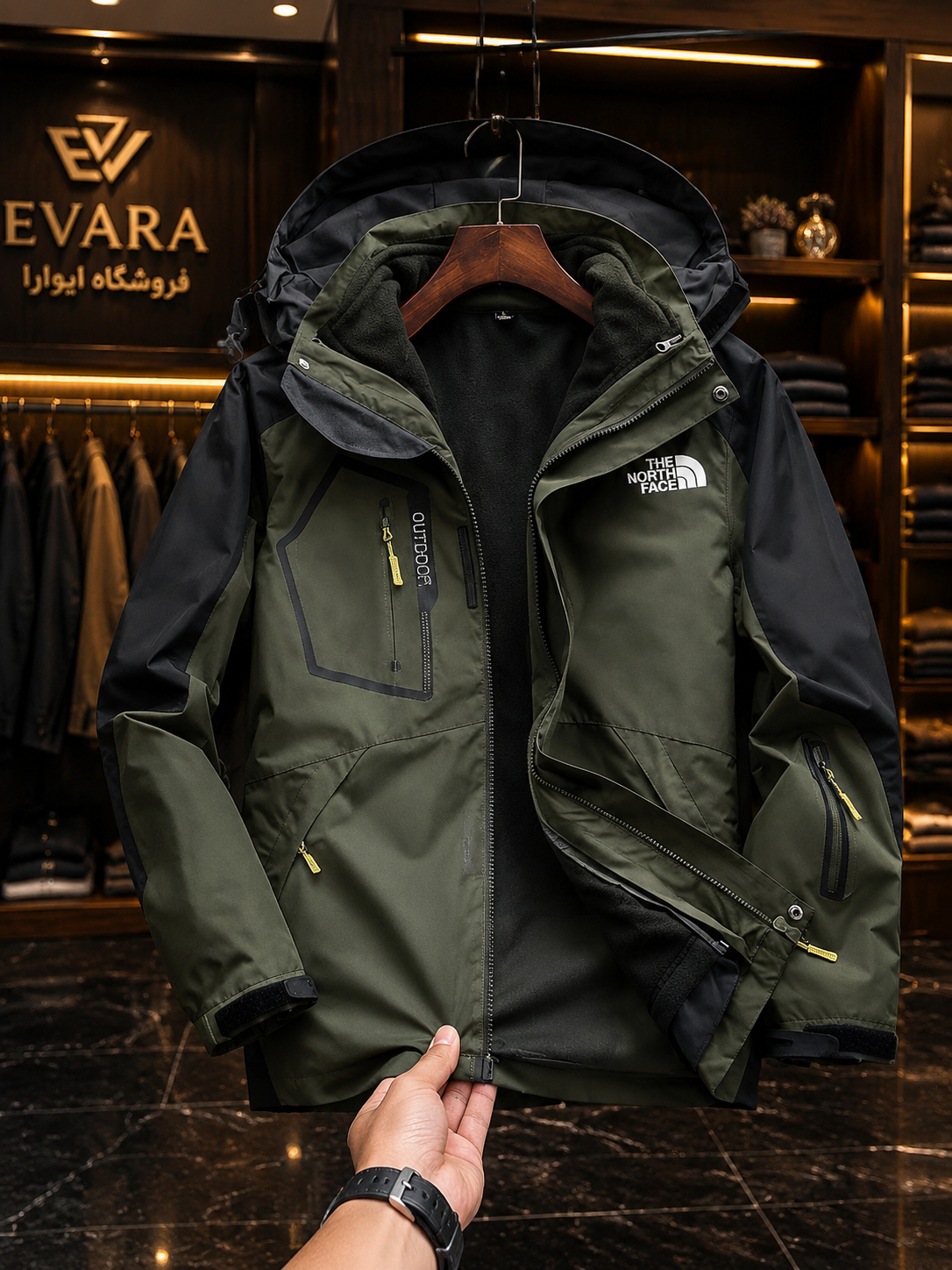 کاپشن دوپوش پلار دار دو قلو (گورتکس) مارک North face کد 1201N
