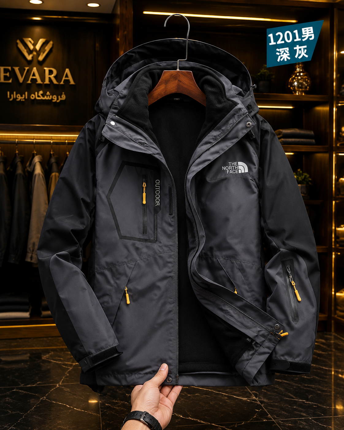 کاپشن دوپوش پلار دار دو قلو (گورتکس) مارک North face کد 1201N