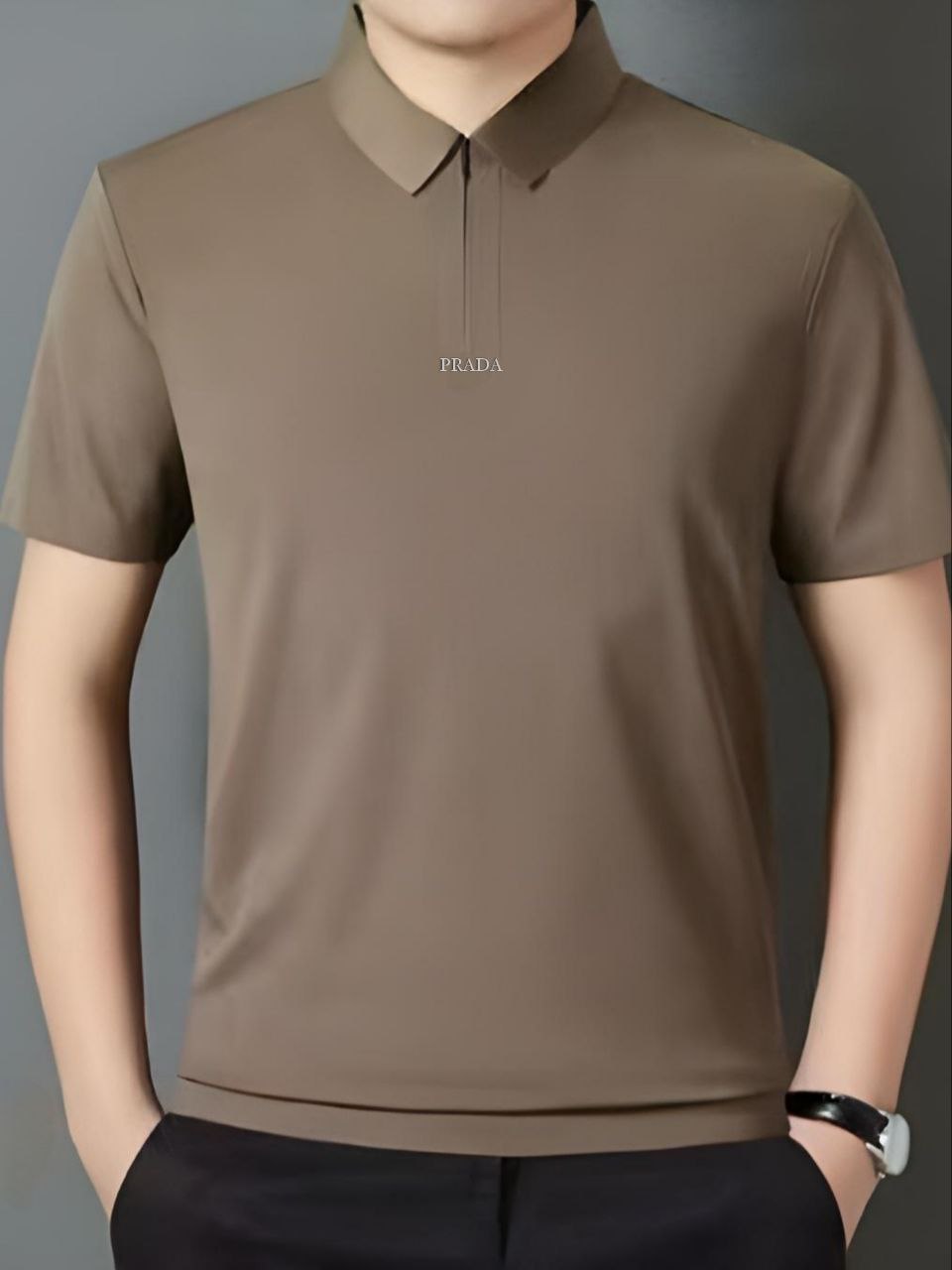پیراهن مجلسی نیم زیپ آستین کوتاه برند PRADA کد 399