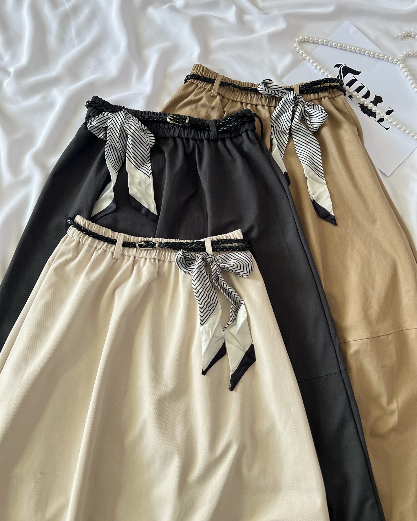 دامن کتان نخ کمربند دار