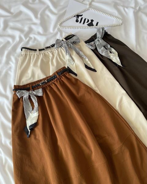 دامن کتان نخ کمربند دار 10106